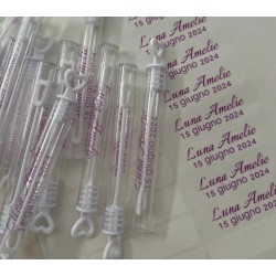 Lot de 20 étiquettes transparentes personnalisées pour bulles de bonheur - Mariage ou baptême.